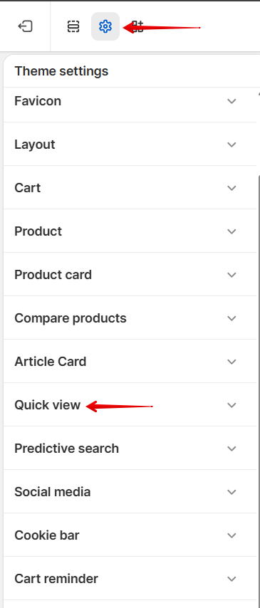 theme settings quick view